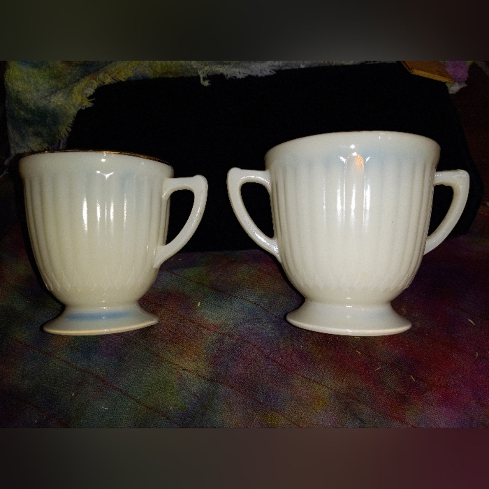 OPALESCENT MILK GLASS CREAMER SUGAR SET MACBETH EVANS